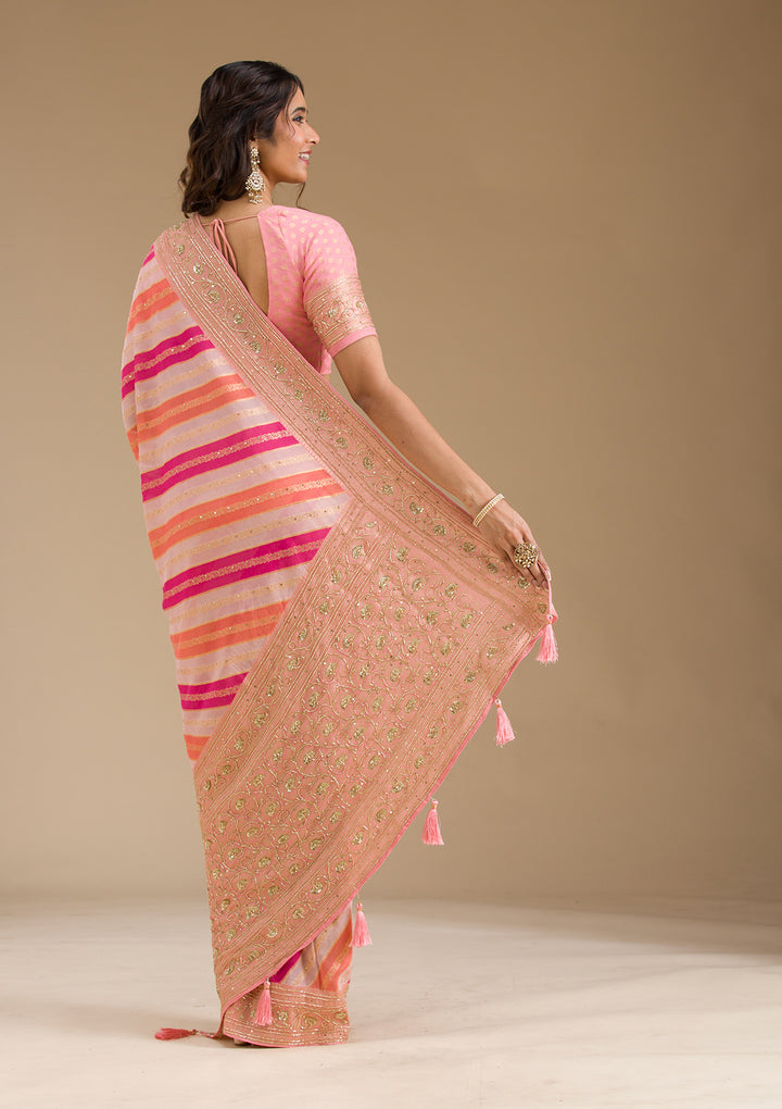 Pink Plain Georgette Saree