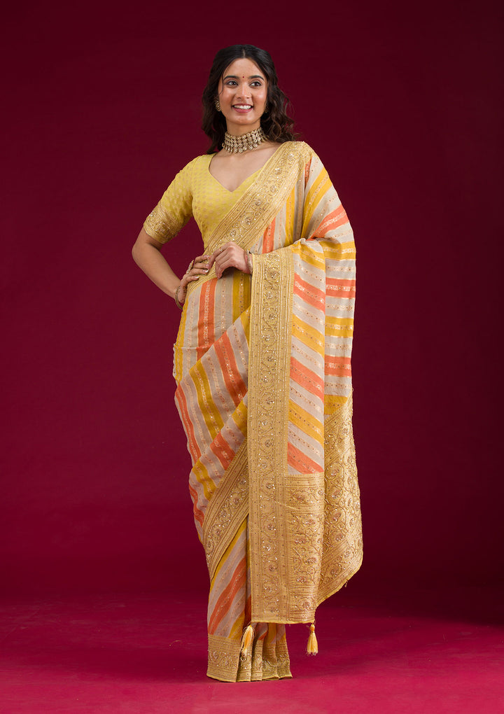 Yellow Plain Georgette Saree