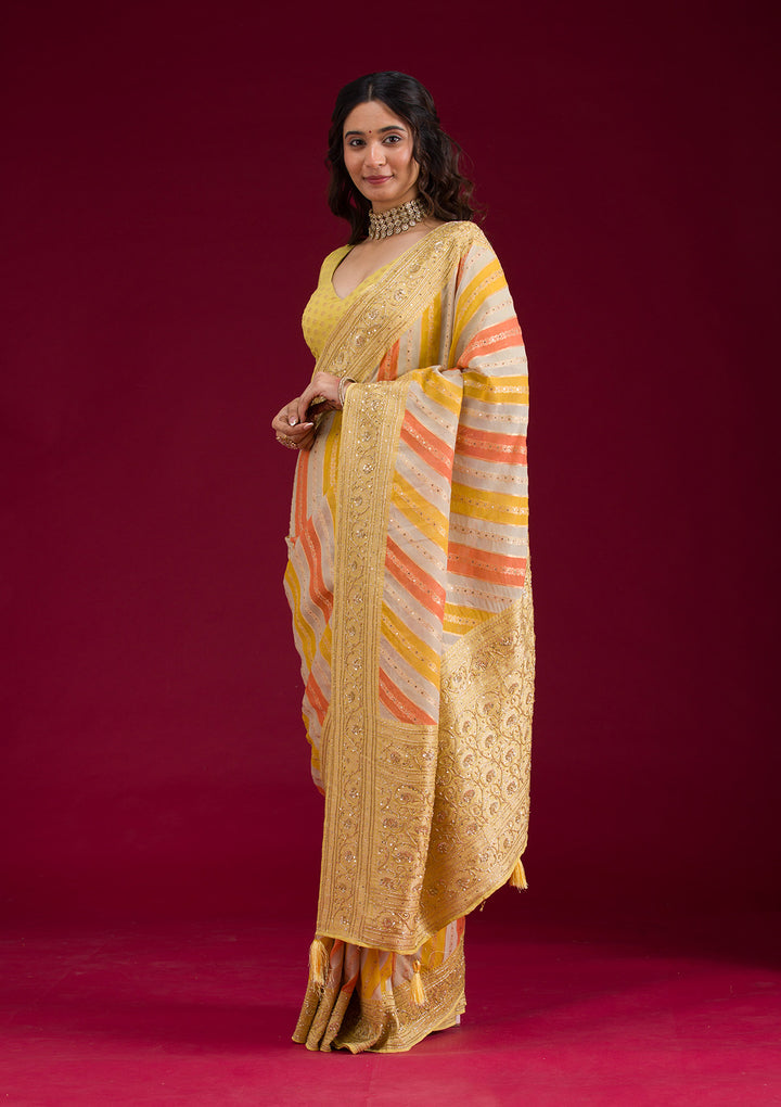 Yellow Plain Georgette Saree