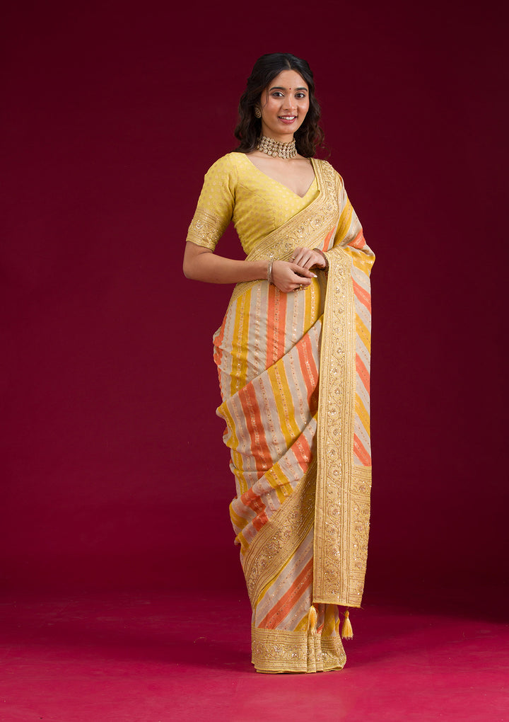 Yellow Plain Georgette Saree