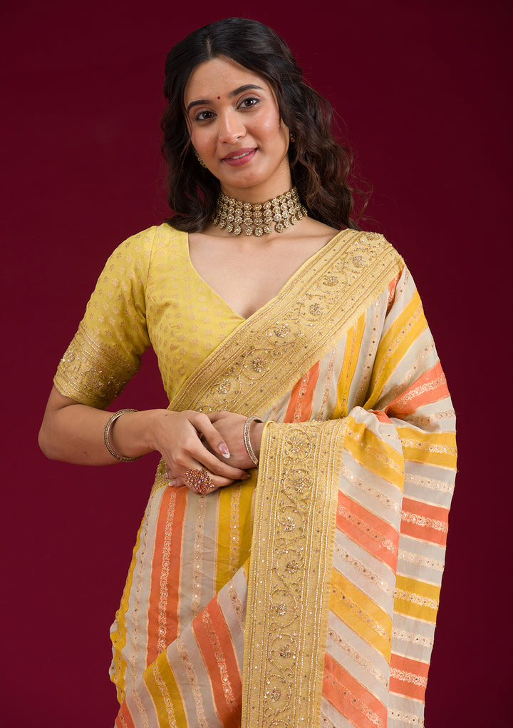 Yellow Plain Georgette Saree