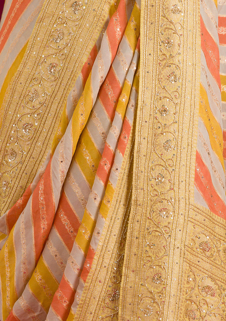Yellow Plain Georgette Saree
