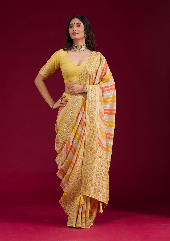 Yellow Plain Georgette Saree