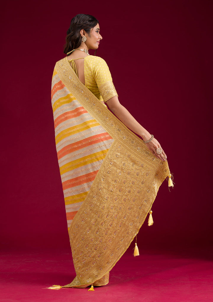 Yellow Plain Georgette Saree