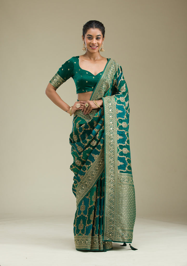 Bottle Green Plain Art Silk Saree