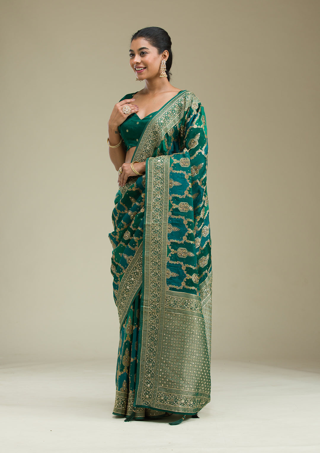 Bottle Green Plain Art Silk Saree
