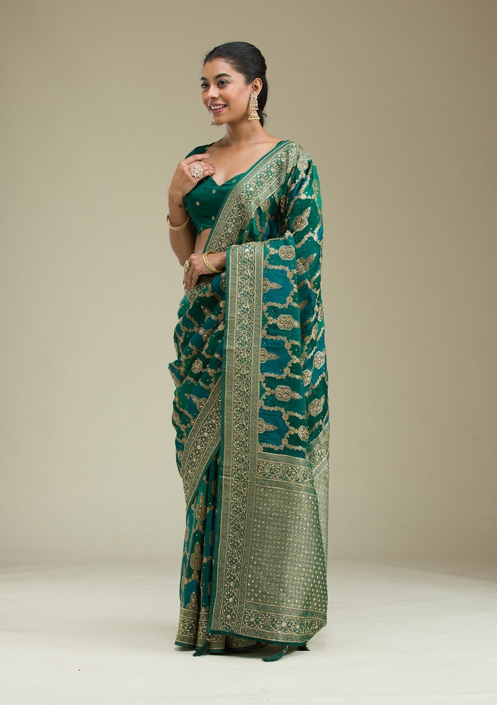 Bottle Green Plain Art Silk Saree