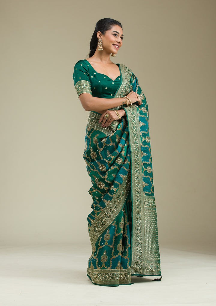 Bottle Green Plain Art Silk Saree