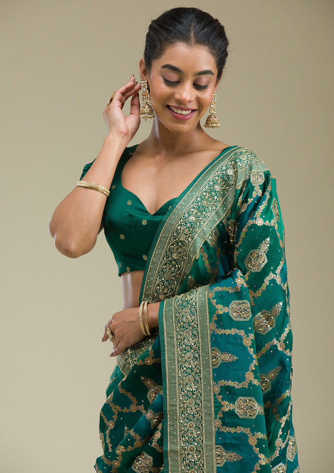 Bottle Green Plain Art Silk Saree