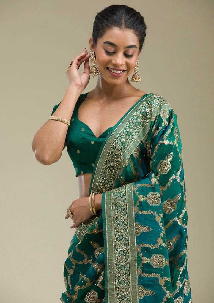 Bottle Green Plain Art Silk Saree