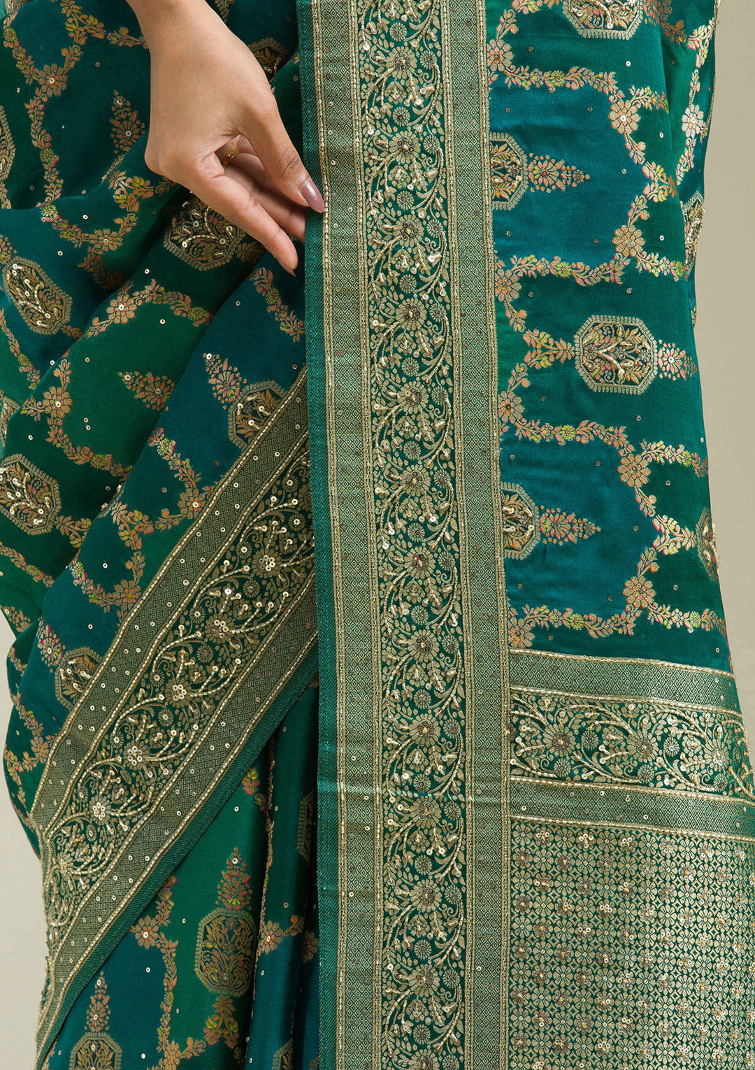Bottle Green Plain Art Silk Saree