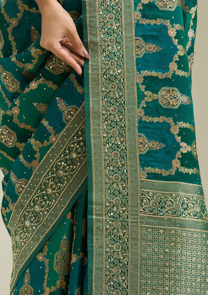 Bottle Green Plain Art Silk Saree