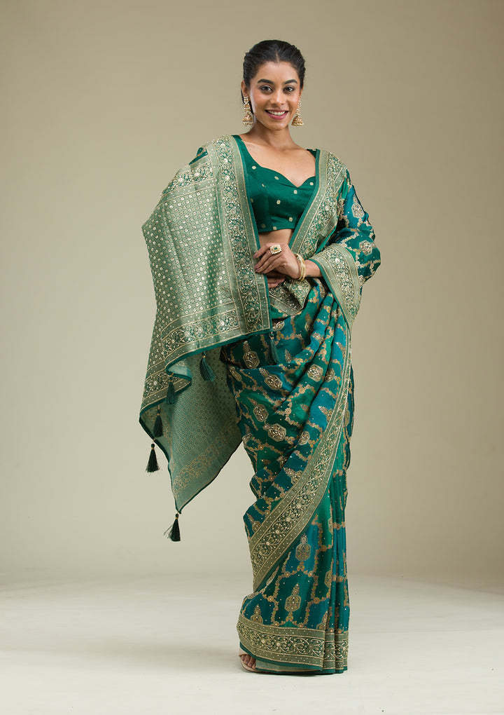 Bottle Green Plain Art Silk Saree