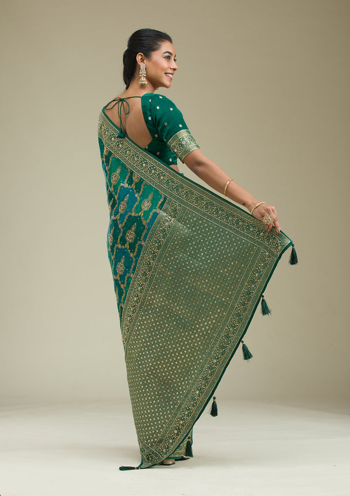 Bottle Green Plain Art Silk Saree