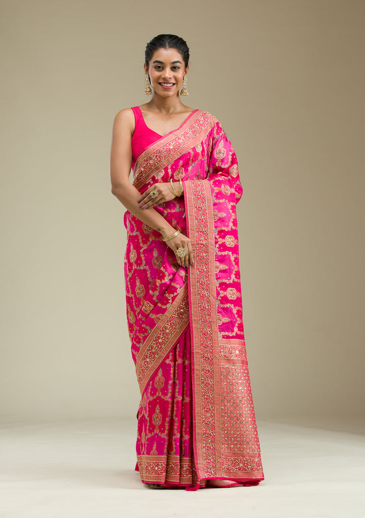 Rani Pink Plain Art Silk Saree