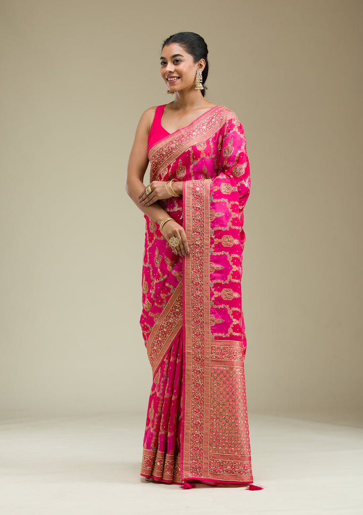 Rani Pink Plain Art Silk Saree