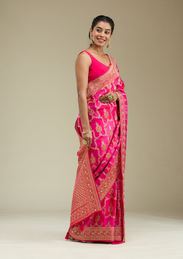 Rani Pink Plain Art Silk Saree