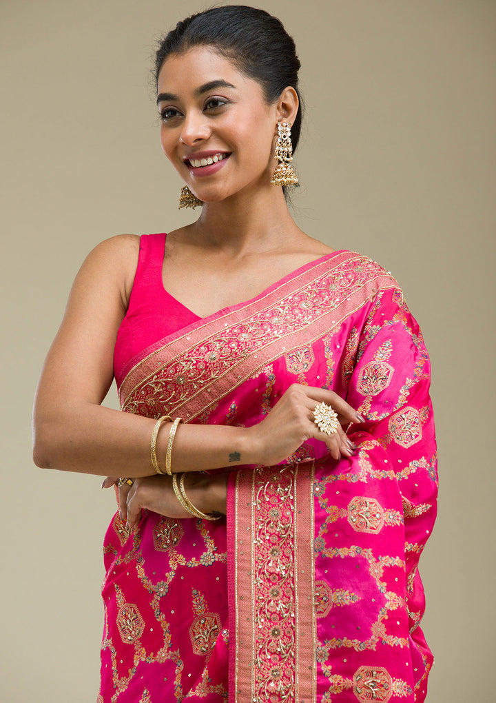 Rani Pink Plain Art Silk Saree