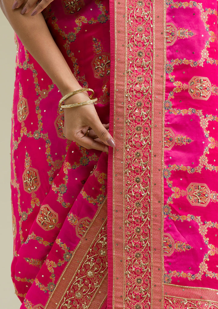 Rani Pink Plain Art Silk Saree