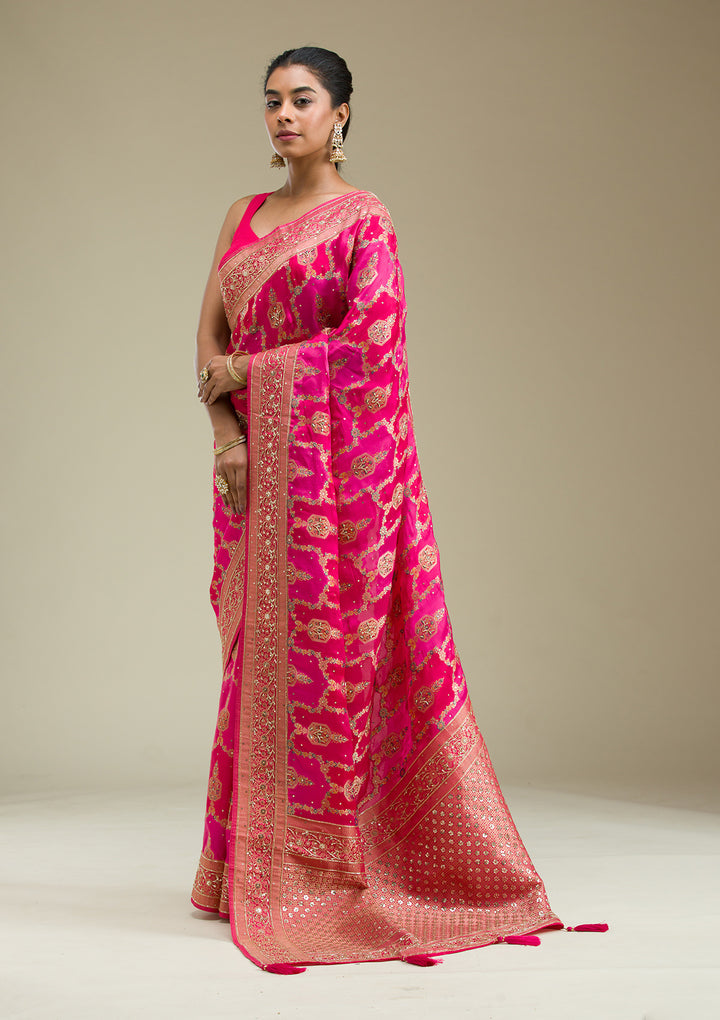 Rani Pink Plain Art Silk Saree