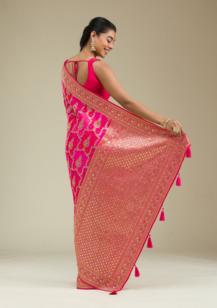 Rani Pink Plain Art Silk Saree