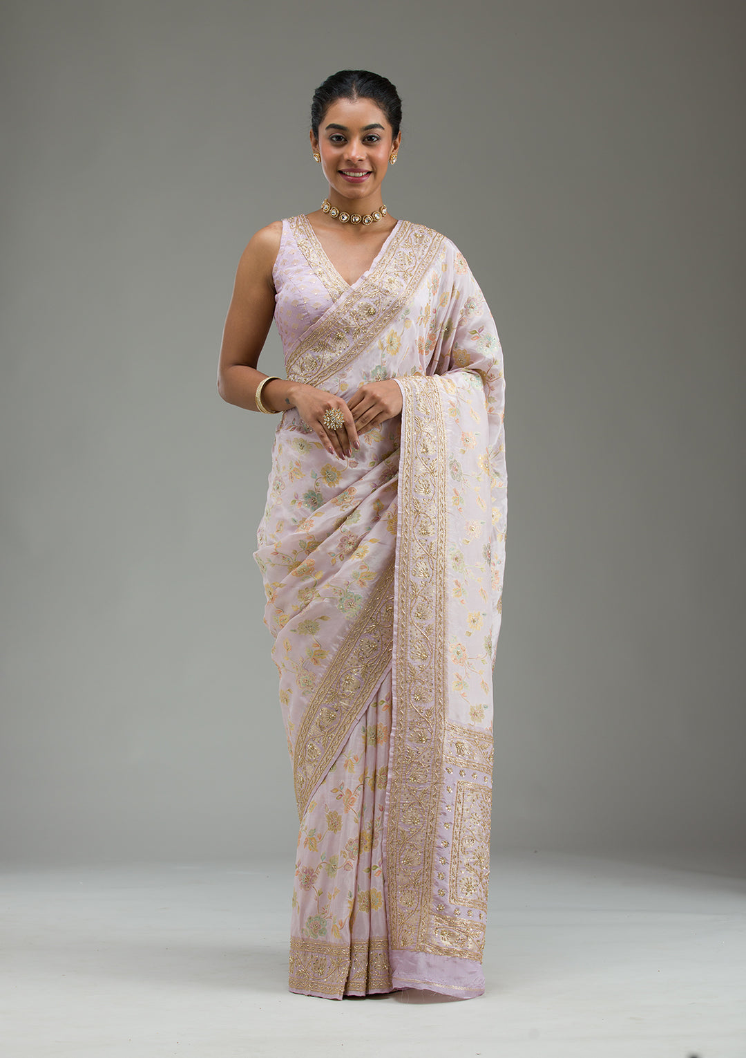 Lavender Plain Taffeta Silk Saree