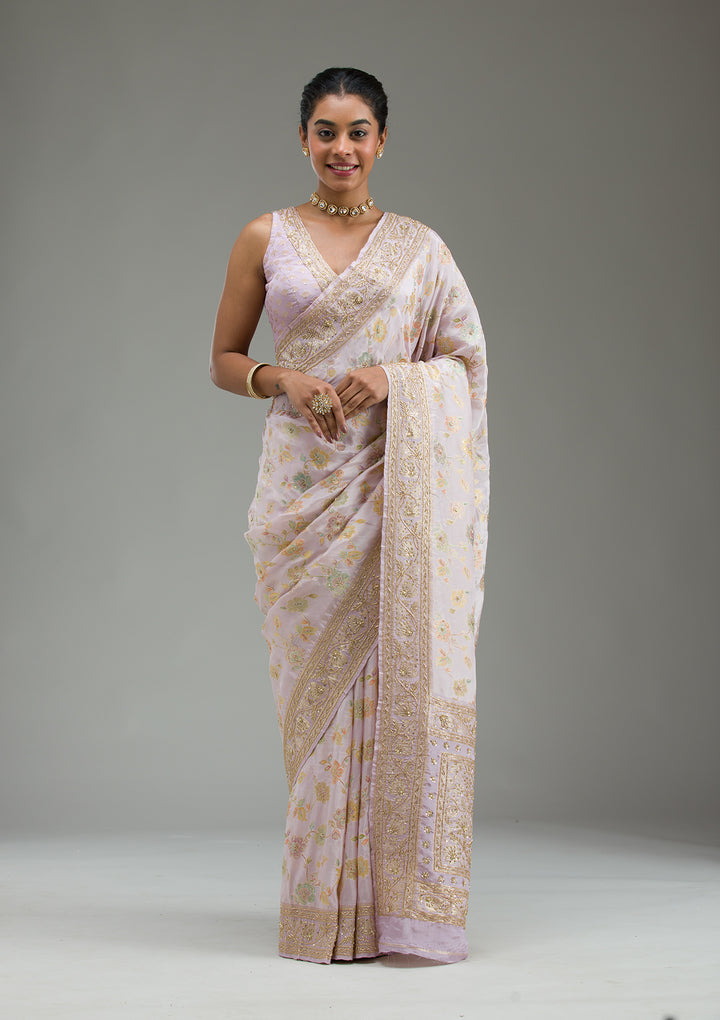 Lavender Plain Taffeta Silk Saree