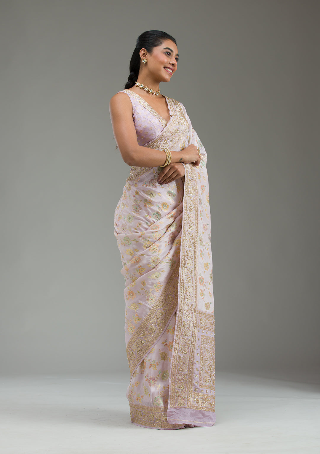 Lavender Plain Taffeta Silk Saree