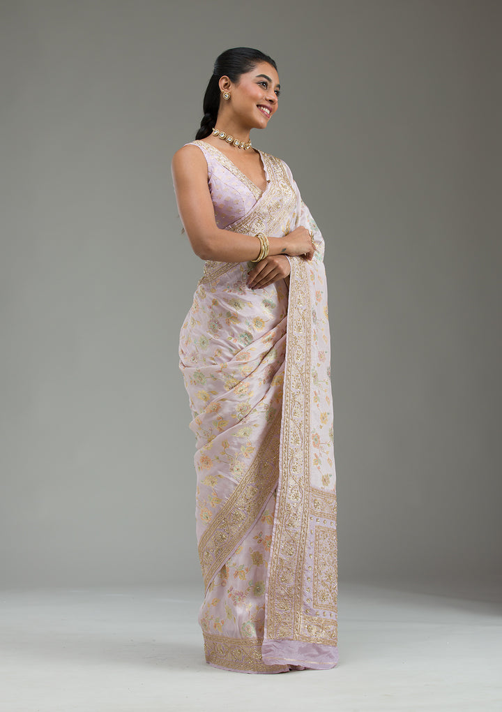Lavender Plain Taffeta Silk Saree
