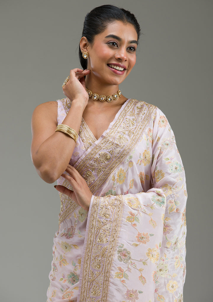 Lavender Plain Taffeta Silk Saree