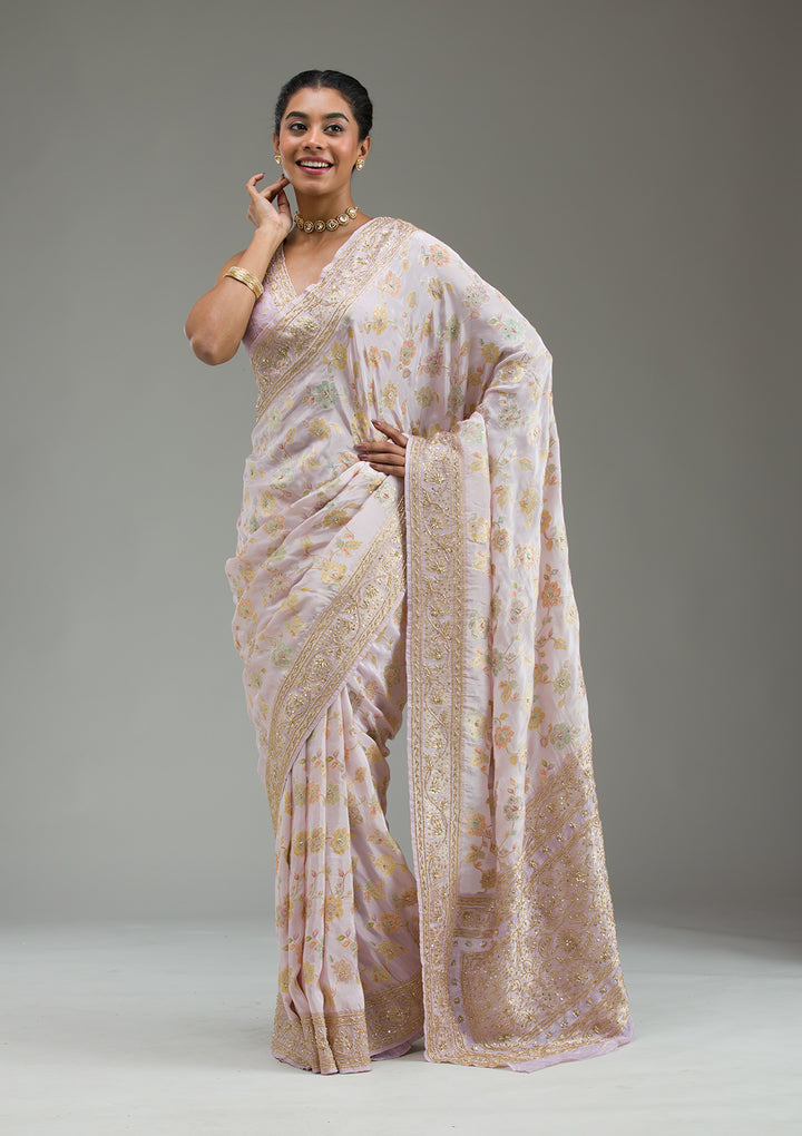 Lavender Plain Taffeta Silk Saree