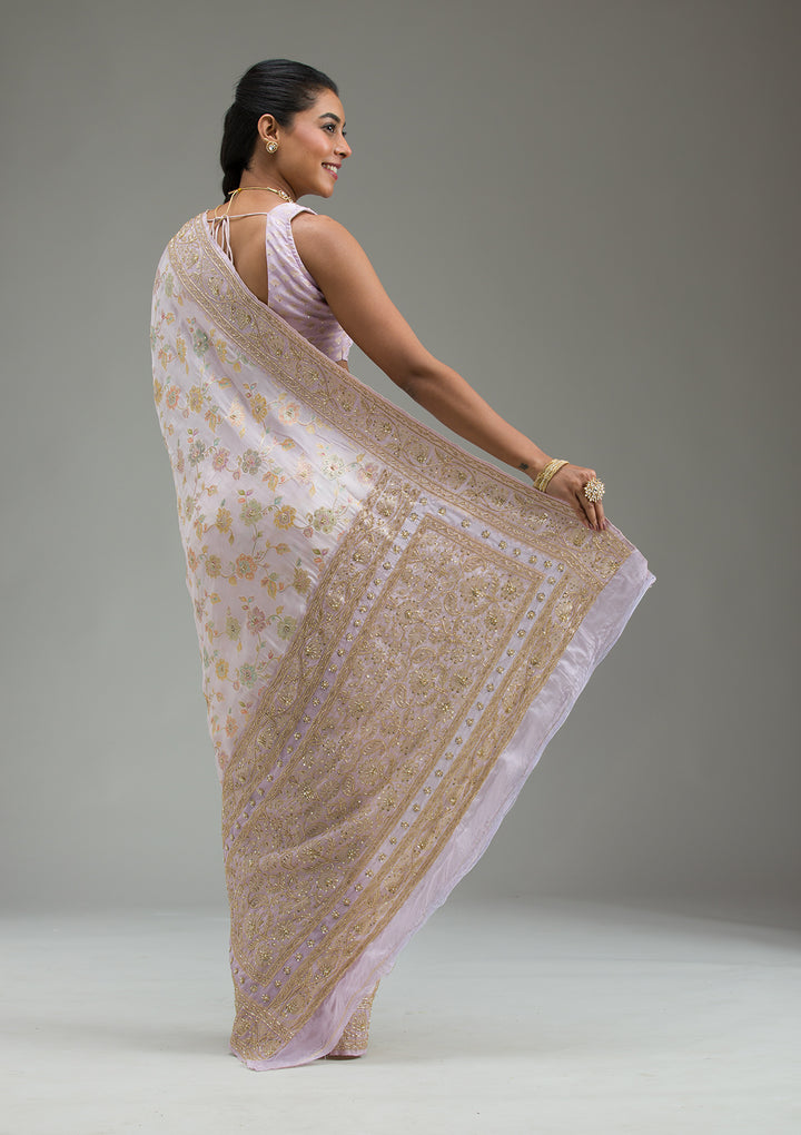 Lavender Plain Taffeta Silk Saree