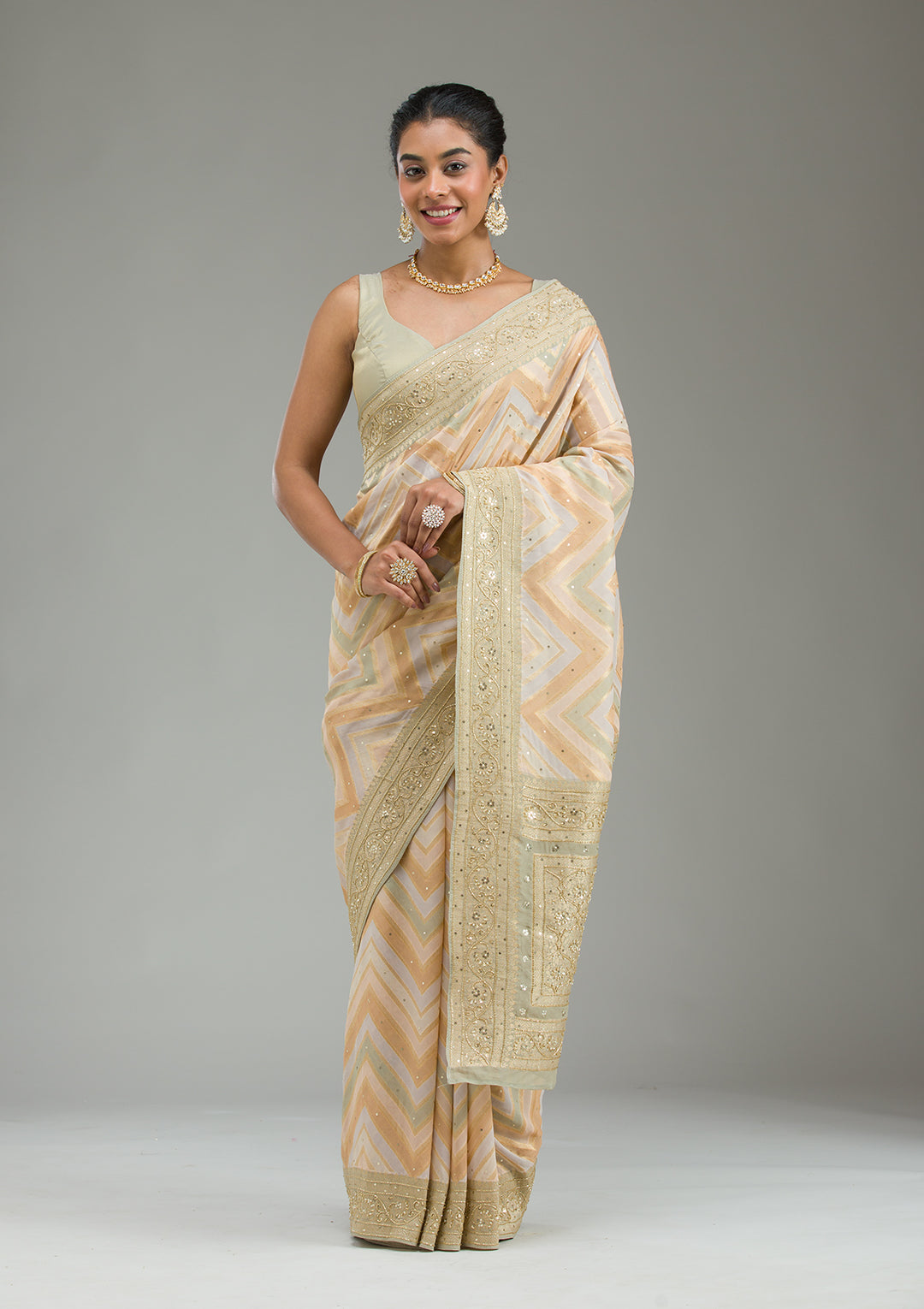 Pista Green Plain Georgette Saree