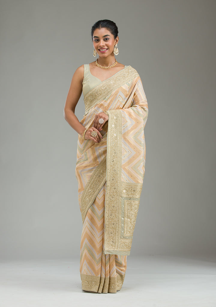 Pista Green Plain Georgette Saree
