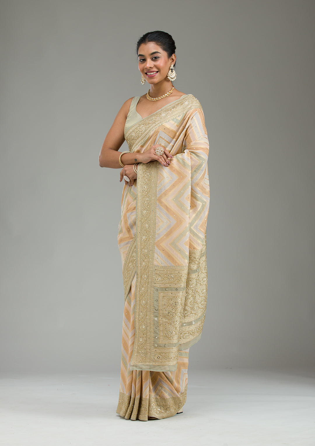 Pista Green Plain Georgette Saree