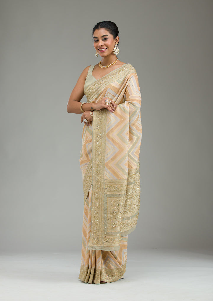 Pista Green Plain Georgette Saree
