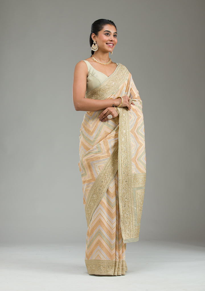Pista Green Plain Georgette Saree