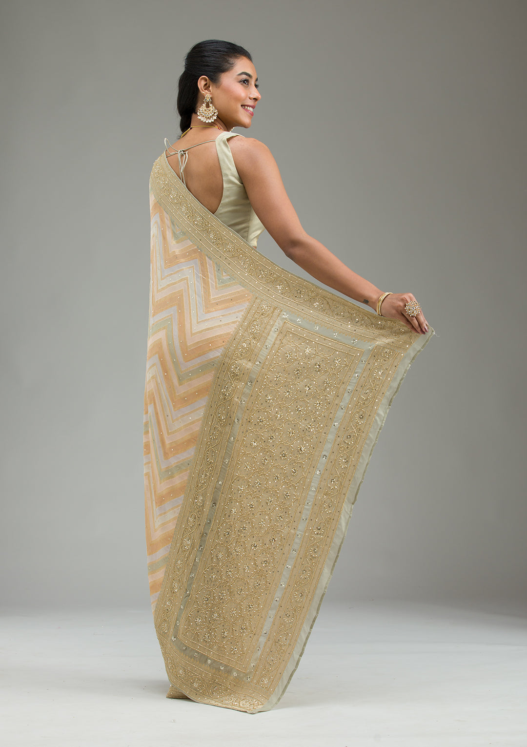 Pista Green Plain Georgette Saree