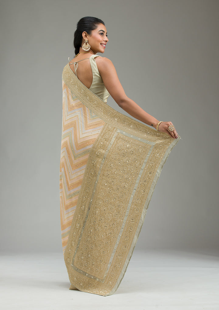 Pista Green Plain Georgette Saree