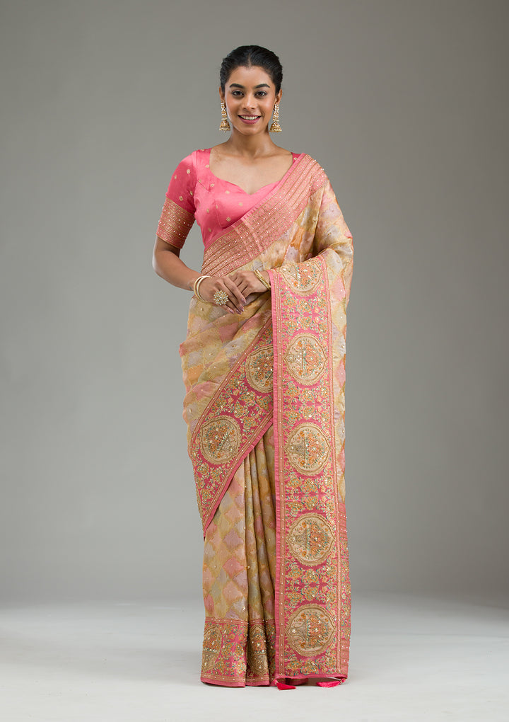 Pink Plain Art Silk Saree