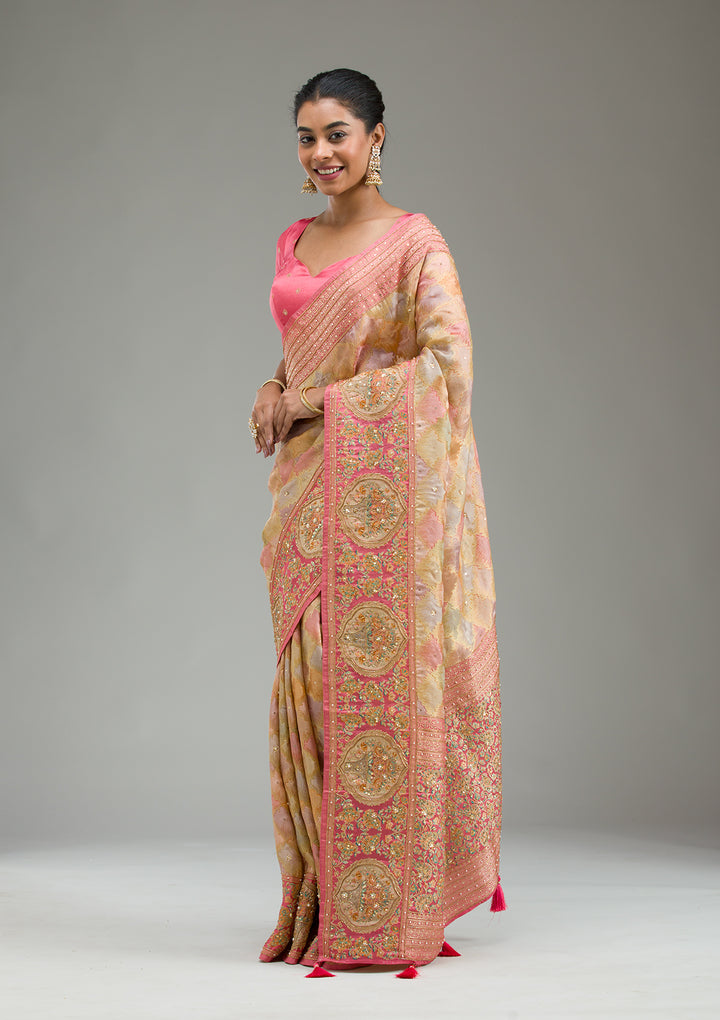 Pink Plain Art Silk Saree