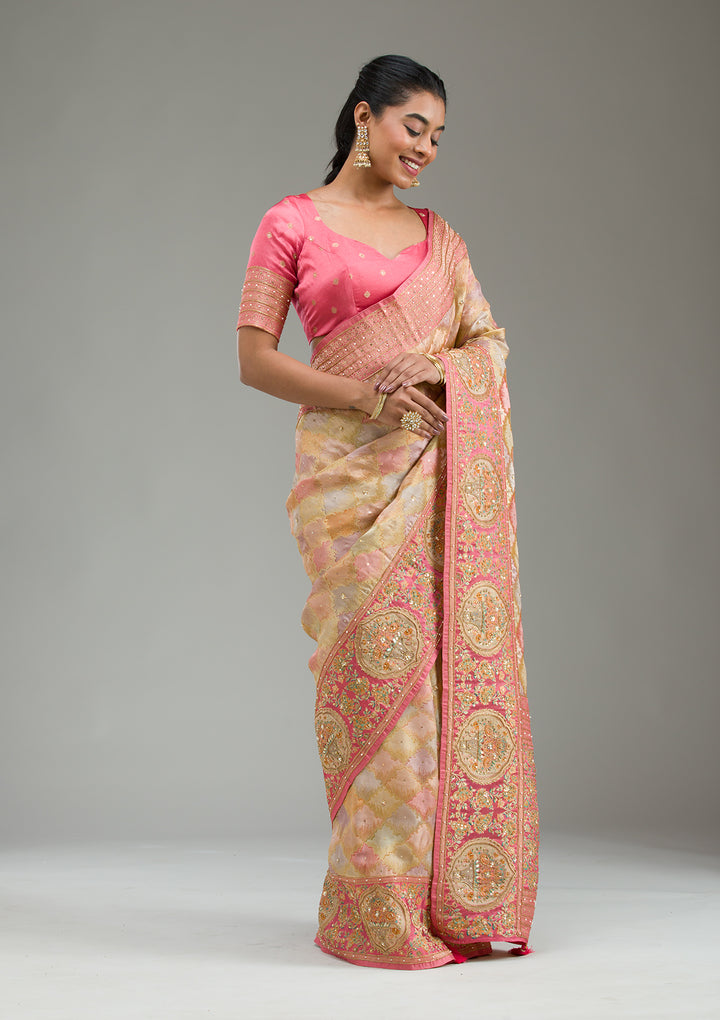 Pink Plain Art Silk Saree