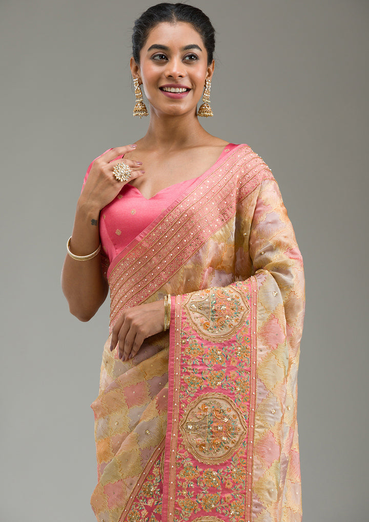 Pink Plain Art Silk Saree