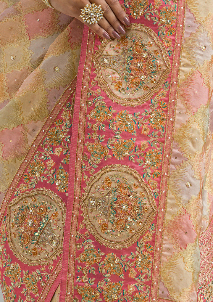 Pink Plain Art Silk Saree