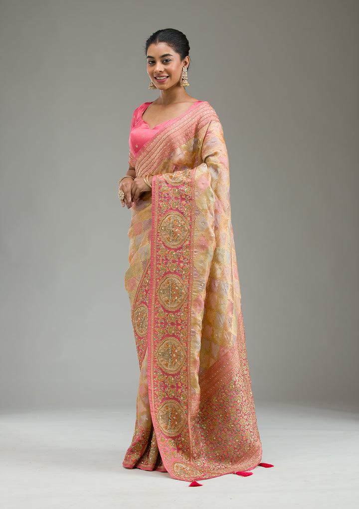 Pink Plain Art Silk Saree