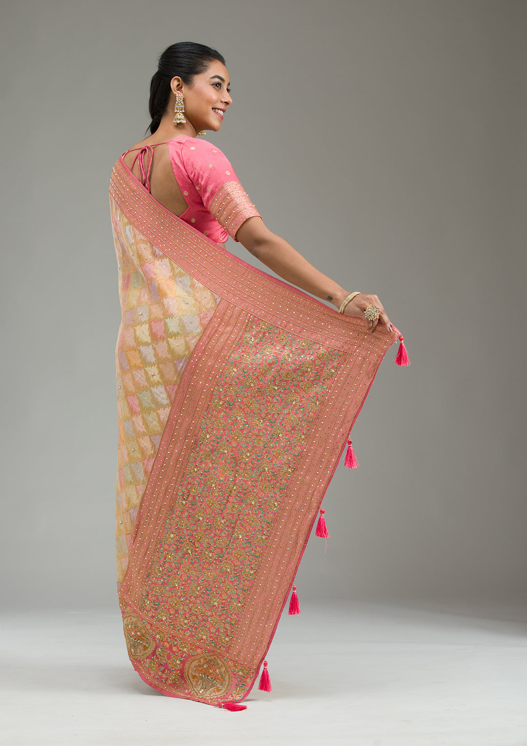 Pink Plain Art Silk Saree