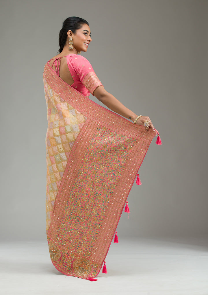 Pink Plain Art Silk Saree