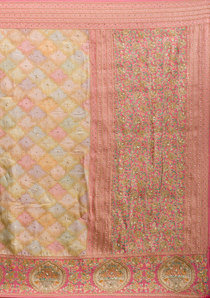 Pink Plain Art Silk Saree