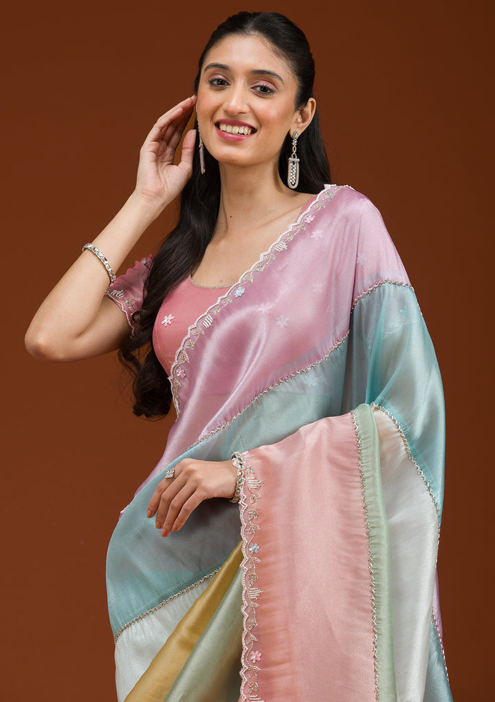 Lavender Stonework Tissue Saree