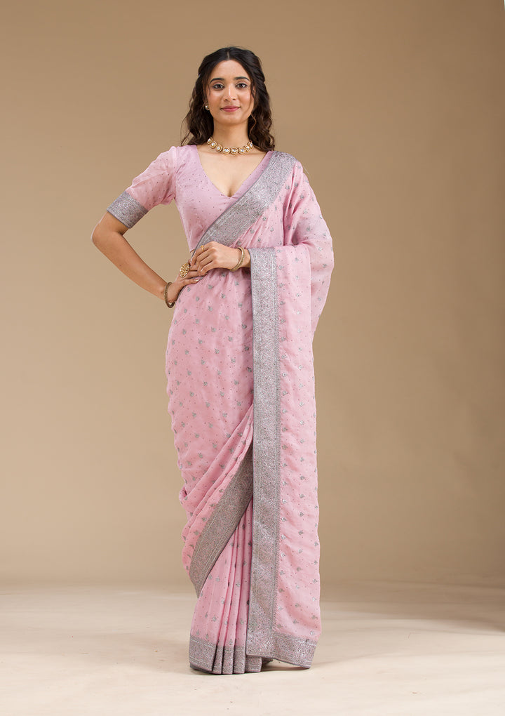 Pink Zariwork Georgette Saree